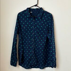 Navy Blue Polka Dot Button-Up Shirt